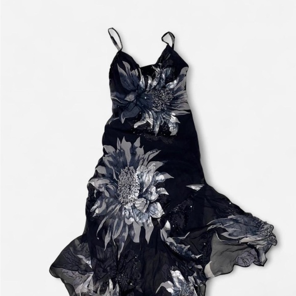 Cache Black and Silver Asymmetrical Maxi Dress - Picture 1 of 6